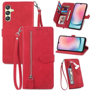 Peňaženkové kožené puzdro Zipper na Samsung Galaxy A25 5G - Červená