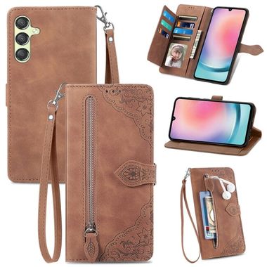 Peňaženkové kožené puzdro Zipper na Samsung Galaxy A25 5G - Hnedá