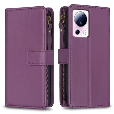 Peňaženkové kožené puzdro ZIPPER na Xiaomi 13 Lite - Tmavo fialová