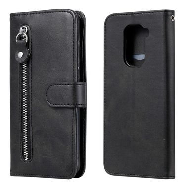 Peňaženkové kožené puzdro ZIPPER na Xiaomi Redmi Note 9 - Čierna
