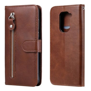 Peňaženkové kožené puzdro ZIPPER na Xiaomi Redmi Note 9 - Hnedá