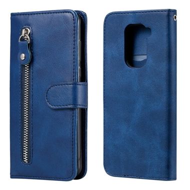 Peňaženkové kožené puzdro ZIPPER na Xiaomi Redmi Note 9 - Modrá
