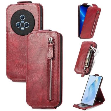 Peňaženkové kožené puzdro Zipper Wallet na Honor Magic5 - Červená