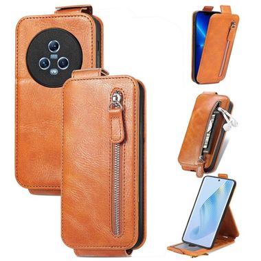 Peňaženkové kožené puzdro Zipper Wallet na Honor Magic5 - Hnedá