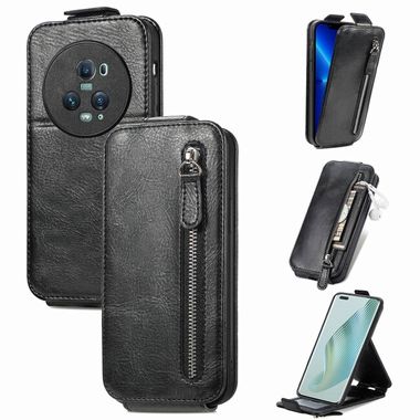 Peňaženkové kožené puzdro Zipper Wallet na Honor Magic5 Pro - Čierna