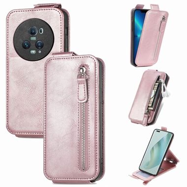 Peňaženkové kožené puzdro Zipper Wallet na Honor Magic5 Pro - Ružové zlato