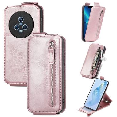 Peňaženkové kožené puzdro Zipper Wallet na Honor Magic5 - Ružové zlato