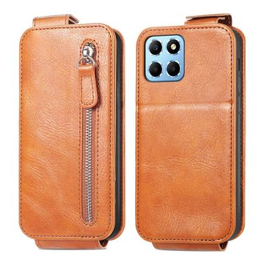 Peňaženkové kožené puzdro Zipper Wallet na Honor X8 5G/X6 - Hnedá