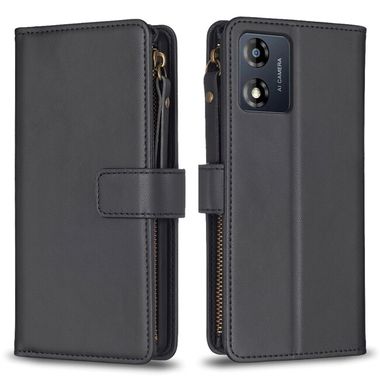Peňaženkové kožené puzdro Zipper Wallet na Moto E13 - Čierna