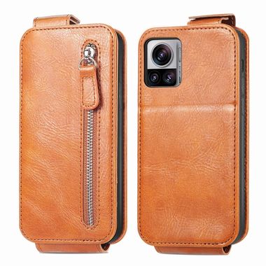 Peňaženkové kožené puzdro Zipper Wallet na Motorola Edge 30 Ultra - Hnedá