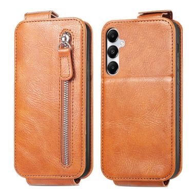 Peňaženkové kožené puzdro Zipper Wallet Vertical na Galaxy A55 5G - Hnedá