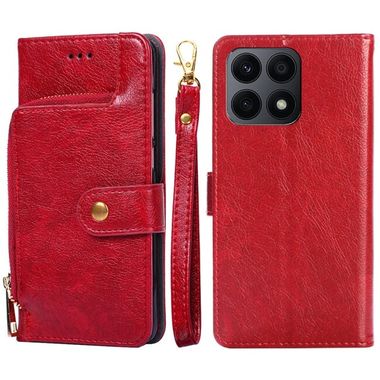 Peňaženkové kožené puzdro Zipsová Taška na Honor X8a - Červená