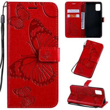 Peňaženkové kožené puzdro Pressed Printing Butterfly na Samsung Galaxy A51 červená