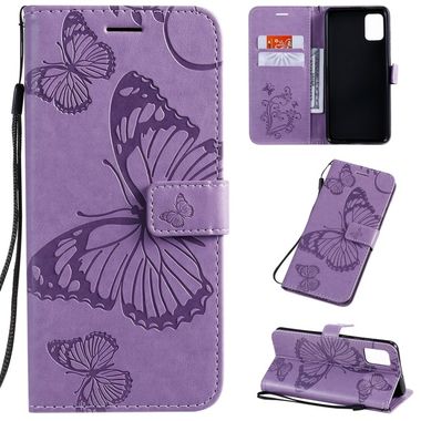 Peňaženkové kožené puzdro Pressed Printing Butterfly na Samsung Galaxy A51 fialová