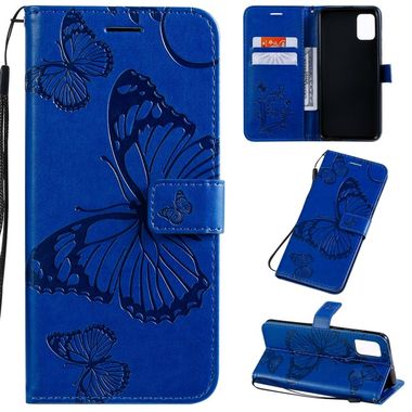 Peňaženkové kožené puzdro Pressed Printing Butterfly na Samsung Galaxy A51 modrá