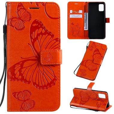 Peňaženkové kožené puzdro Pressed Printing Butterfly na Samsung Galaxy A51 Oranžová