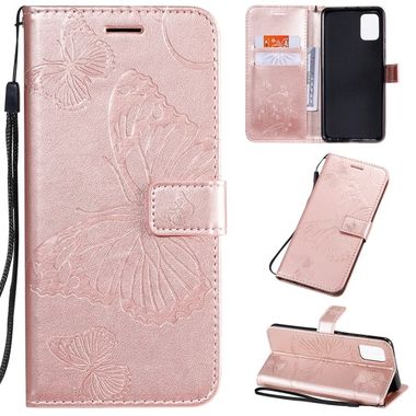 Peňaženkové kožené puzdro Pressed Printing Butterfly na Samsung Galaxy A51 Rose Gold