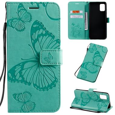 Peňaženkové kožené puzdro Pressed Printing Butterfly na Samsung Galaxy A51 zelená
