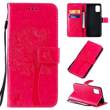 Peňaženkové kožené puzdroTree & Cat Pattern na Samsung Galaxy A51 - Rose Red