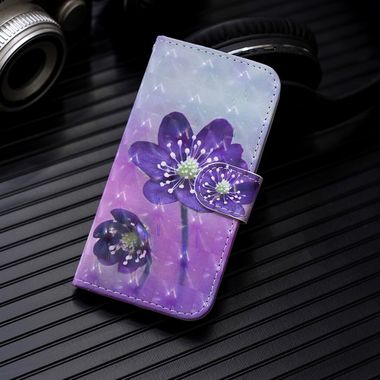 Peňaženkové púzdro 3D Diamond Encrusted na Honor 7A-Fialový kvet