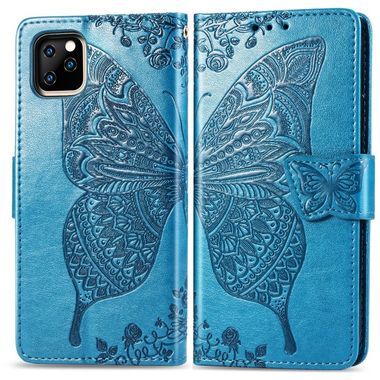 Peňaženkové púzdro Butterfly Love Flowers Embossing na iPhone 11 pro -modrá