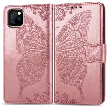 Peňaženkové púzdro Butterfly Love Flowers Embossing na iPhone 11 pro -Rose gold