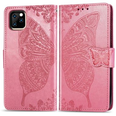 Peňaženkové púzdro Butterfly Love Flowers Embossing na iPhone 11 pro -ružová