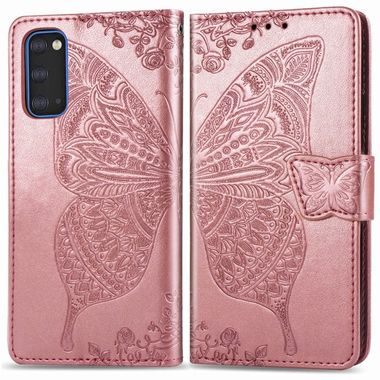 Peňaženkové puzdro Butterfly Love Flowers Embossing na Samsung Galaxy S20 Rose Gold