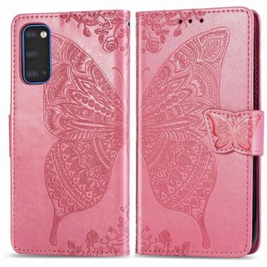 Peňaženkové puzdro Butterfly Love Flowers Embossing na Samsung Galaxy S20 - Ružová