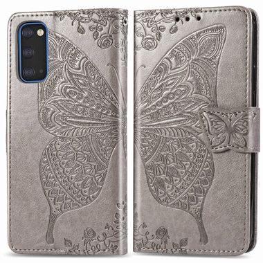 Peňaženkové puzdro Butterfly Love Flowers Embossing na Samsung Galaxy S20 - Sivá