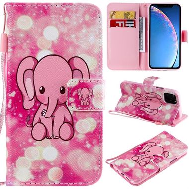 Peňaženkové púzdro Coloured Drawing Pattern na iPhone 11 pro -Pink Elephant