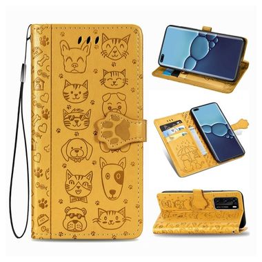 Peňaženkové puzdro Cute Cat and Dog na Huawei P40 –žltá