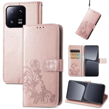 Peňaženkové puzdro Four-leaf Clasp na Xiaomi 13 Pro - Ružovo zlatá
