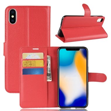 Peňaženkové púzdro Litchi na iPhone Xs Max - červená