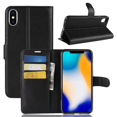 Peňaženkové púzdro Litchi na iPhone Xs Max - čierna