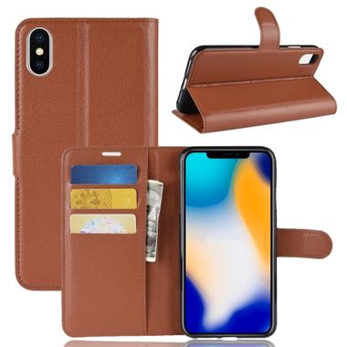 Peňaženkové púzdro Litchi na iPhone Xs Max - hnedá