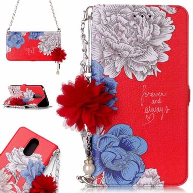 Peňaženkové puzdro Litchi na K8 (2017) - Flower Red