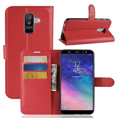 Peňaženkové puzdro Litchi na Samsung Galaxy A6+ - červený