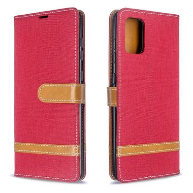 Peňaženkové puzdro Matching Denim Texture na Samsung Galaxy A71 - červené