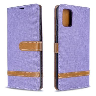 Peňaženkové puzdro Matching Denim Texture na Samsung Galaxy A71 - fialové