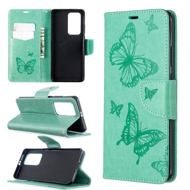 Peňaženkové puzdro na Huawei P40 Pro - Two Butterflies Embossing - zelená