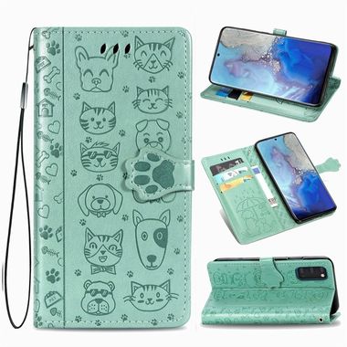 Peňaženkové puzdro na Samsung Galaxy S20 -Cute Cat and Dog - zelená