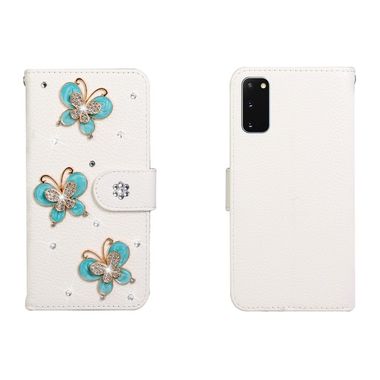 Peňaženkové puzdro na Samsung Galaxy S20- Solid Color Rhinestones-Three Butterflies