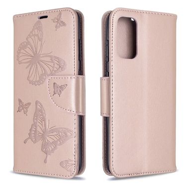 Peňaženkové puzdro na Samsung Galaxy S20-Two Butterflies Pattern -zlatá