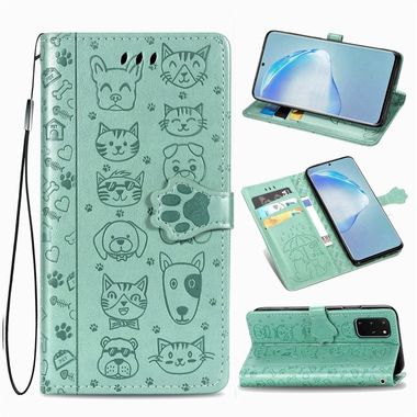 Peňaženkové puzdro na Samsung S20+ Cute Cat and Dog - zelená
