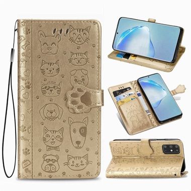 Peňaženkové puzdro na Samsung S20+ Cute Cat and Dog - zlatá