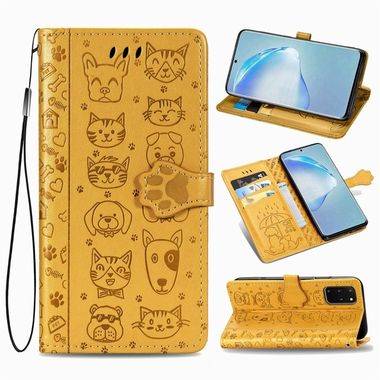 Peňaženkové puzdro na Samsung S20+ Cute Cat and Dog - žltá