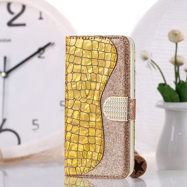 Peňaženkové puzdro na Samsung S20+ Laser Glitter Powder - zlatá