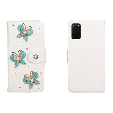 Peňaženkové puzdro na Samsung S20+ Solid Color Rhinestones-Three Butterflies
