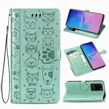 Peňaženkové puzdro na Samsung S20 Ultra - Cute Cat and Dog - zelená